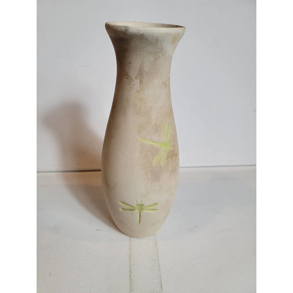 Vintage Pottery Vase Dragonflies Dragonfly Design Decor Clay Ceramics VTG‎ 9"